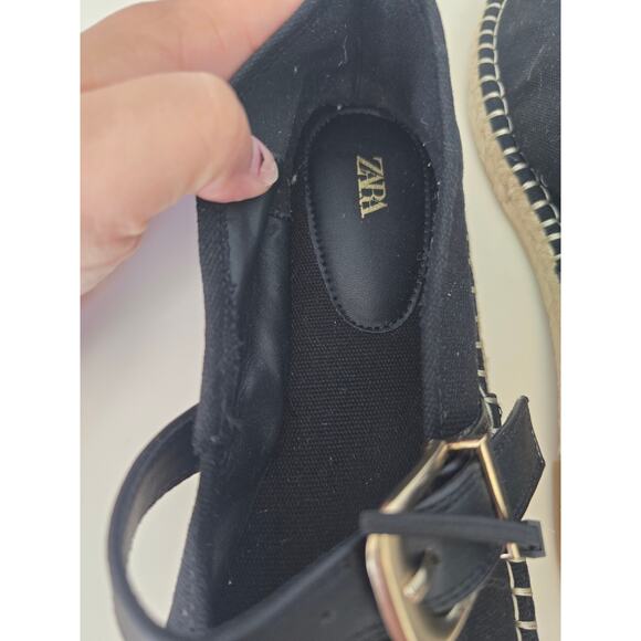 ZARA Black Espadrille Mary Janes Size 10 NWT Buckle Flats Summer It Girl Style - Picture 10 of 11